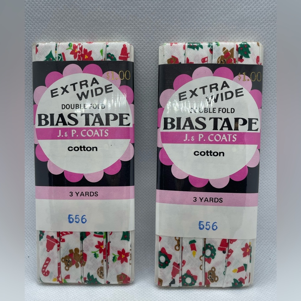 Vintage Christmas Pattern Trim Bias Tape Extra Wide Vintage J&P Coats New 2 Pack